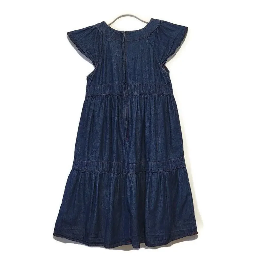 Gymboree Chambray Short Sleeve Tiered Navy Blue Cotton Denim Dress Size 6